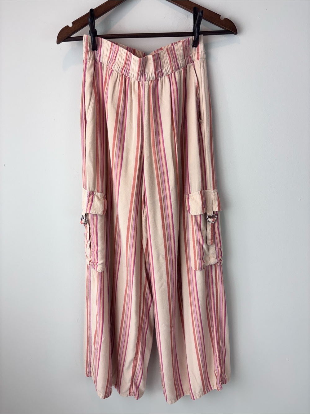 American Eagle Striped Cargo Pants Women’s XS Pink Y2K Boho Wide Leg